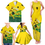 Personalized Socceroos Mascot Family Matching Tank Maxi Dress and Hawaiian Shirt Australian Football Player Dynamic Green Yellow Sports Art