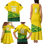 Personalized Socceroos Mascot Family Matching Tank Maxi Dress and Hawaiian Shirt Australian Football Player Dynamic Green Yellow Sports Art