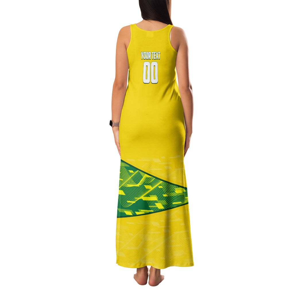 Personalized Socceroos Mascot Family Matching Tank Maxi Dress and Hawaiian Shirt Australian Football Player Dynamic Green Yellow Sports Art