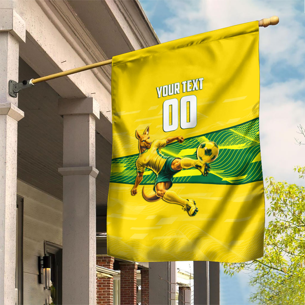 Personalized Socceroos Mascot Garden Flag Australian Football Player Dynamic Green Yellow Sports Art