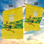 Personalized Socceroos Mascot Garden Flag Australian Football Player Dynamic Green Yellow Sports Art
