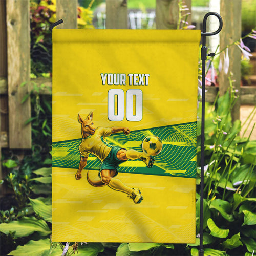 Personalized Socceroos Mascot Garden Flag Australian Football Player Dynamic Green Yellow Sports Art