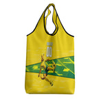 Personalized Socceroos Mascot Grocery Bag Australian Football Player Dynamic Green Yellow Sports Art