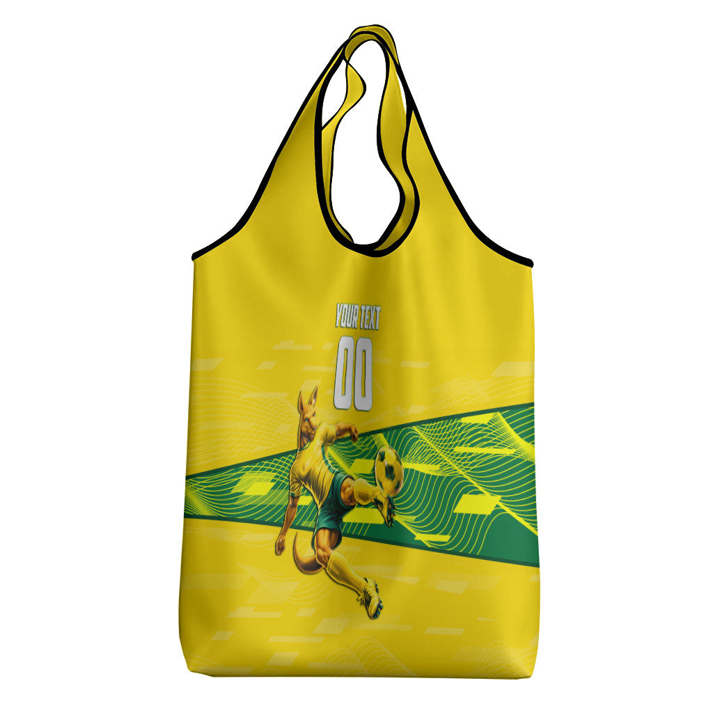 Personalized Socceroos Mascot Grocery Bag Australian Football Player Dynamic Green Yellow Sports Art