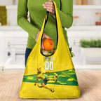 Personalized Socceroos Mascot Grocery Bag Australian Football Player Dynamic Green Yellow Sports Art