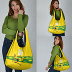 Personalized Socceroos Mascot Grocery Bag Australian Football Player Dynamic Green Yellow Sports Art