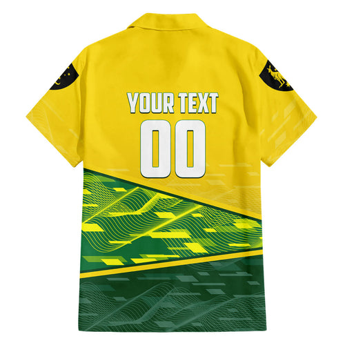 Personalized Socceroos Mascot Hawaiian Shirt Australian Football Player Dynamic Green Yellow Sports Art