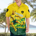 Personalized Socceroos Mascot Hawaiian Shirt Australian Football Player Dynamic Green Yellow Sports Art