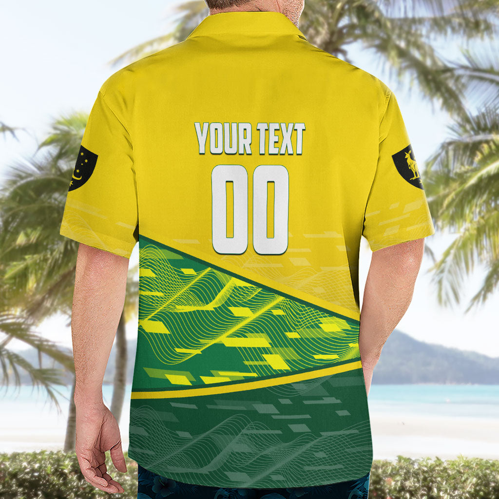 Personalized Socceroos Mascot Hawaiian Shirt Australian Football Player Dynamic Green Yellow Sports Art