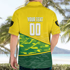 Personalized Socceroos Mascot Hawaiian Shirt Australian Football Player Dynamic Green Yellow Sports Art