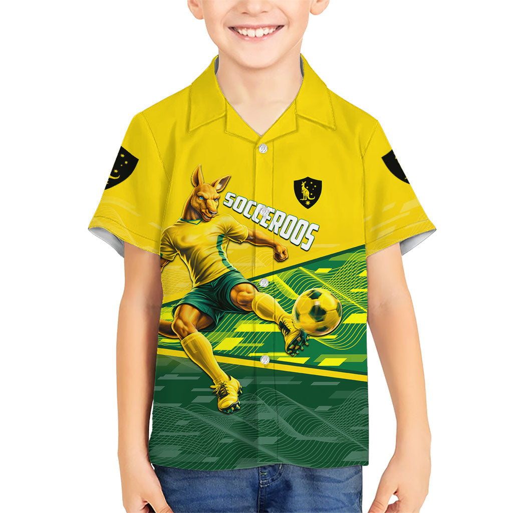 Personalized Socceroos Mascot Hawaiian Shirt Australian Football Player Dynamic Green Yellow Sports Art