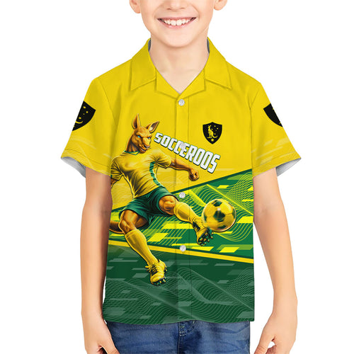 Personalized Socceroos Mascot Hawaiian Shirt Australian Football Player Dynamic Green Yellow Sports Art