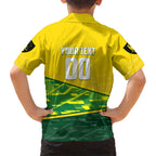Personalized Socceroos Mascot Hawaiian Shirt Australian Football Player Dynamic Green Yellow Sports Art