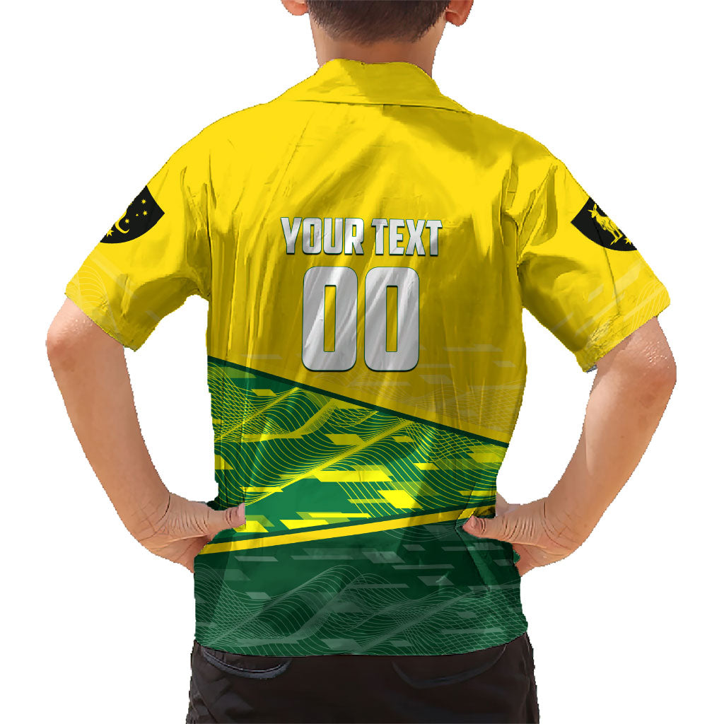 Personalized Socceroos Mascot Hawaiian Shirt Australian Football Player Dynamic Green Yellow Sports Art