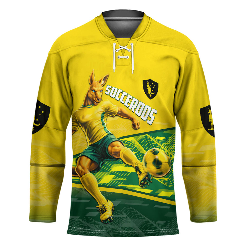 Personalized Socceroos Mascot Hockey Jersey Australian Football Player Dynamic Green Yellow Sports Art