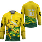 Personalized Socceroos Mascot Hockey Jersey Australian Football Player Dynamic Green Yellow Sports Art