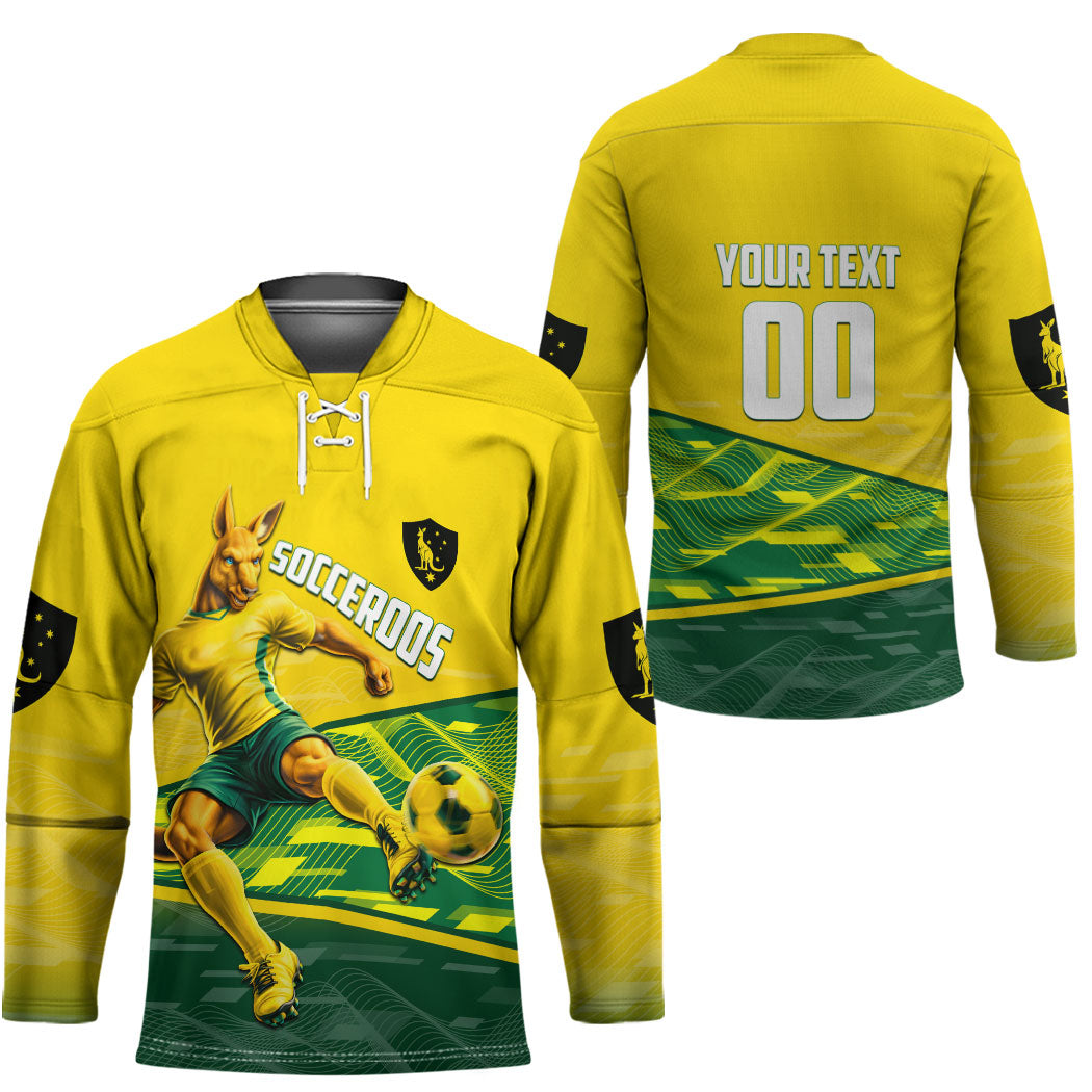Personalized Socceroos Mascot Hockey Jersey Australian Football Player Dynamic Green Yellow Sports Art
