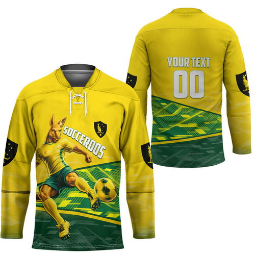 Personalized Socceroos Mascot Hockey Jersey Australian Football Player Dynamic Green Yellow Sports Art