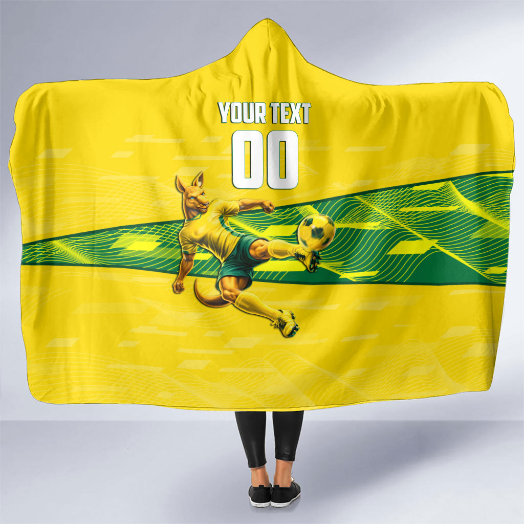 Personalized Socceroos Mascot Hooded Blanket Australian Football Player Dynamic Green Yellow Sports Art