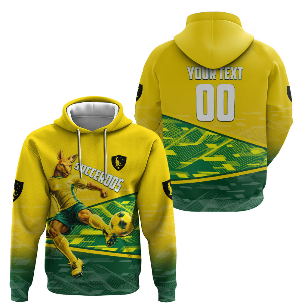 Personalized Socceroos Mascot Hoodie Australian Football Player Dynamic Green Yellow Sports Art