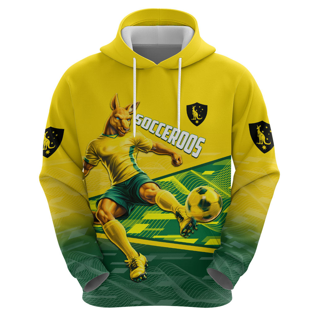 Personalized Socceroos Mascot Hoodie Australian Football Player Dynamic Green Yellow Sports Art