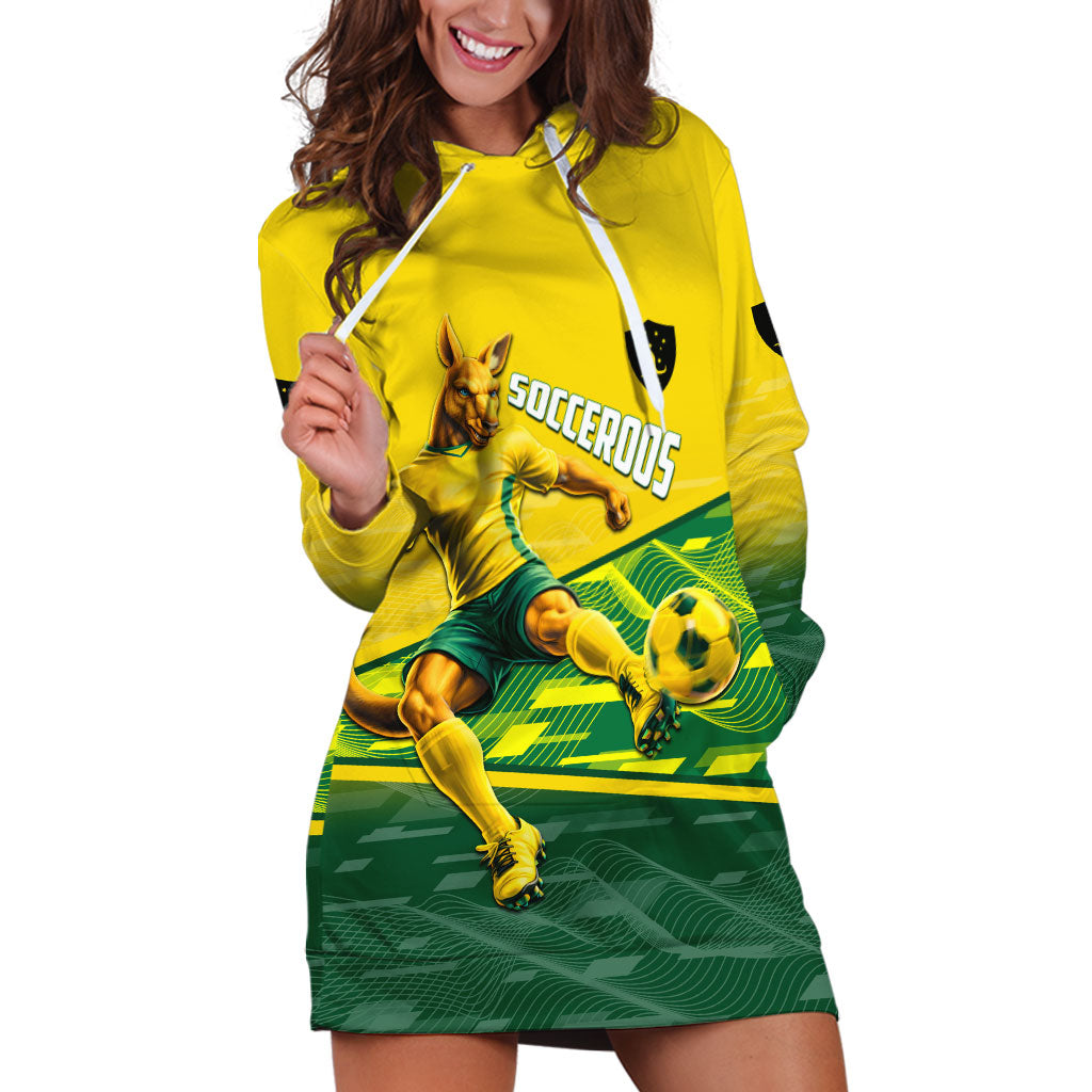 Personalized Socceroos Mascot Hoodie Dress Australian Football Player Dynamic Green Yellow Sports Art