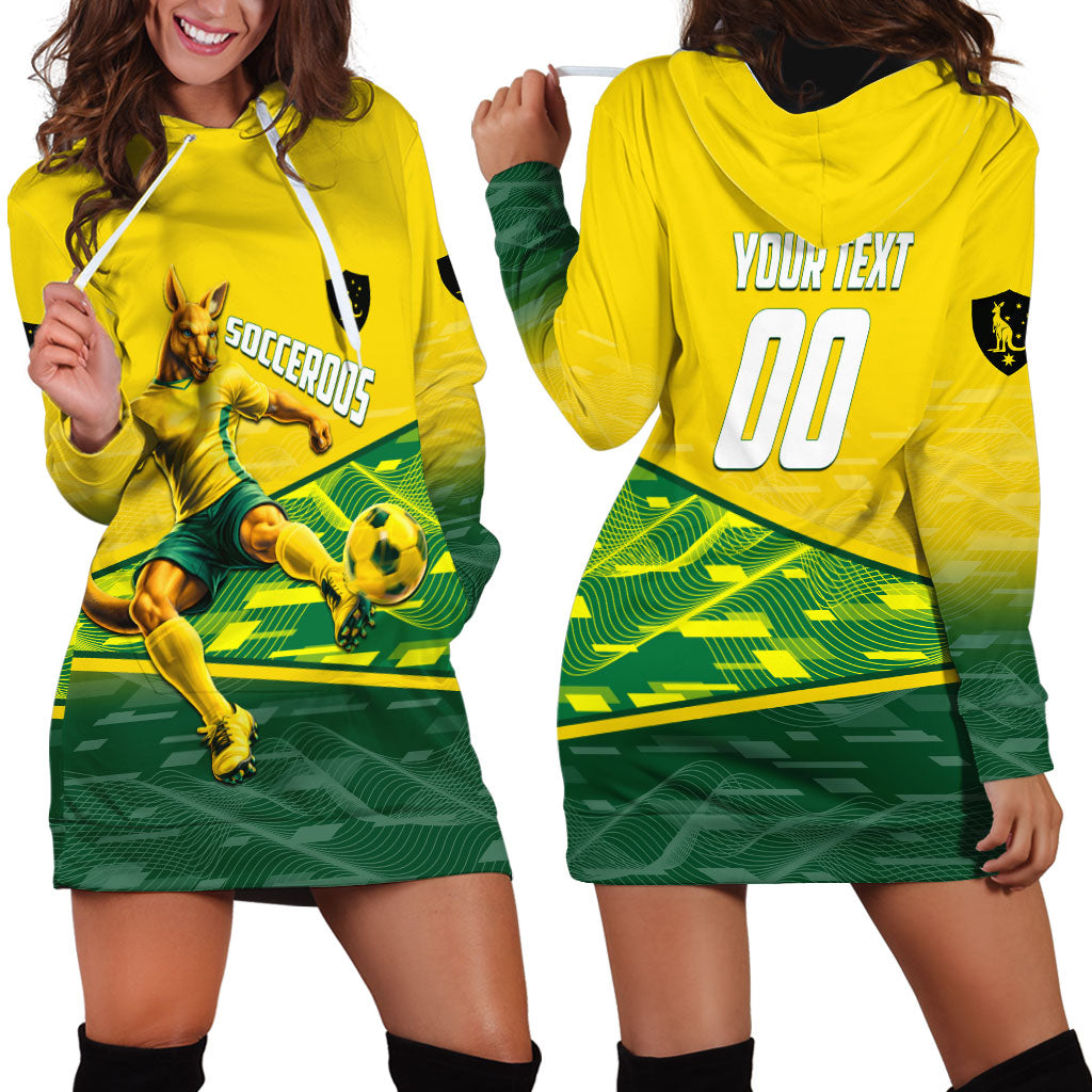 Personalized Socceroos Mascot Hoodie Dress Australian Football Player Dynamic Green Yellow Sports Art