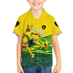 Personalized Socceroos Mascot Kid Hawaiian Shirt Australian Football Player Dynamic Green Yellow Sports Art