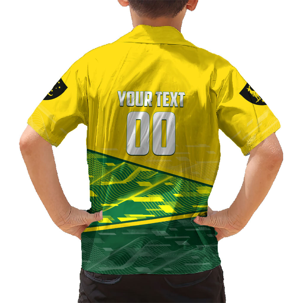 Personalized Socceroos Mascot Kid Hawaiian Shirt Australian Football Player Dynamic Green Yellow Sports Art