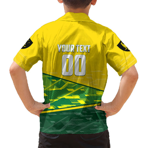 Personalized Socceroos Mascot Kid Hawaiian Shirt Australian Football Player Dynamic Green Yellow Sports Art