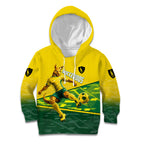 Personalized Socceroos Mascot Kid Hoodie Australian Football Player Dynamic Green Yellow Sports Art