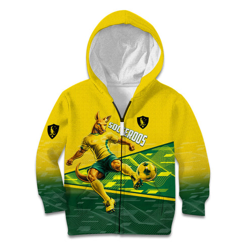 Personalized Socceroos Mascot Kid Hoodie Australian Football Player Dynamic Green Yellow Sports Art