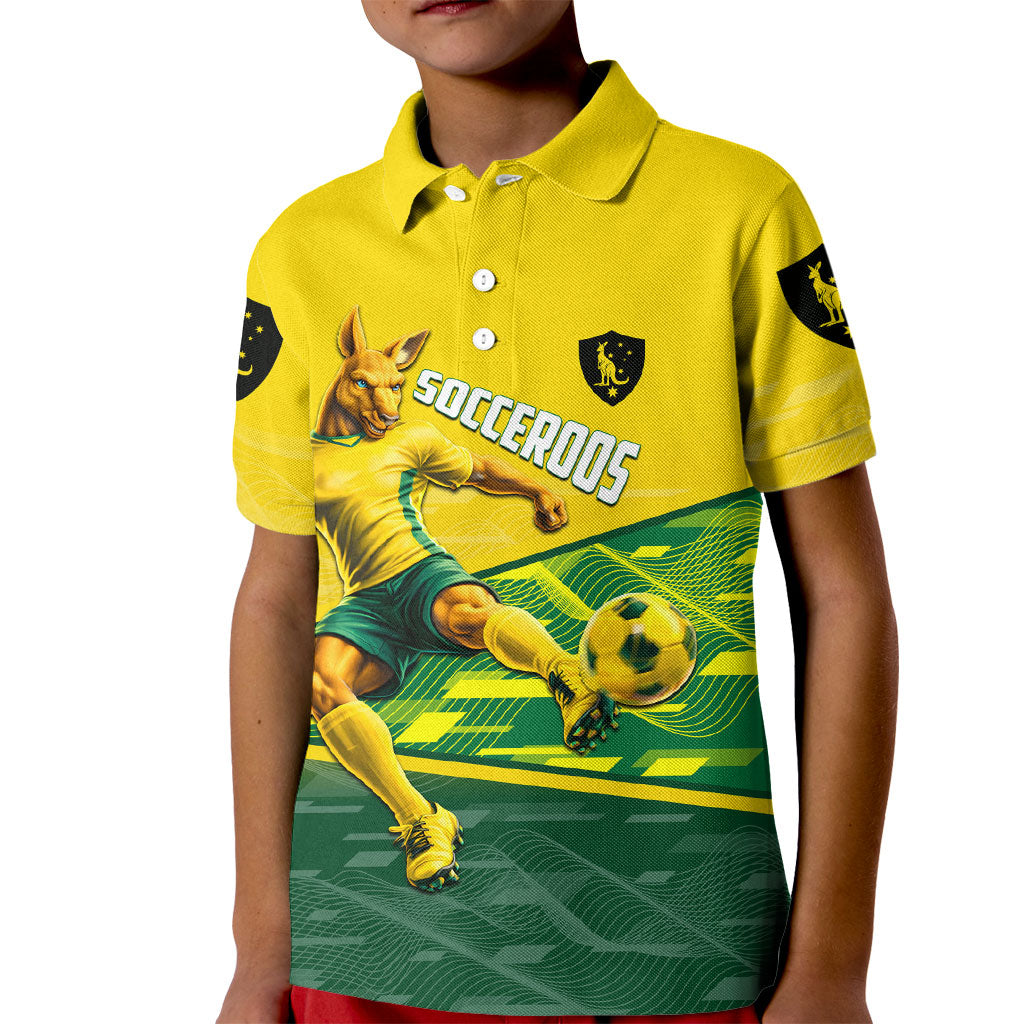 Personalized Socceroos Mascot Kid Polo Shirt Australian Football Player Dynamic Green Yellow Sports Art