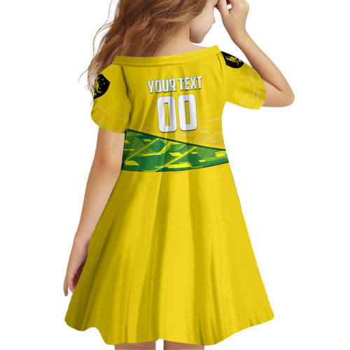 Personalized Socceroos Mascot Kid Short Sleeve Dress Australian Football Player Dynamic Green Yellow Sports Art