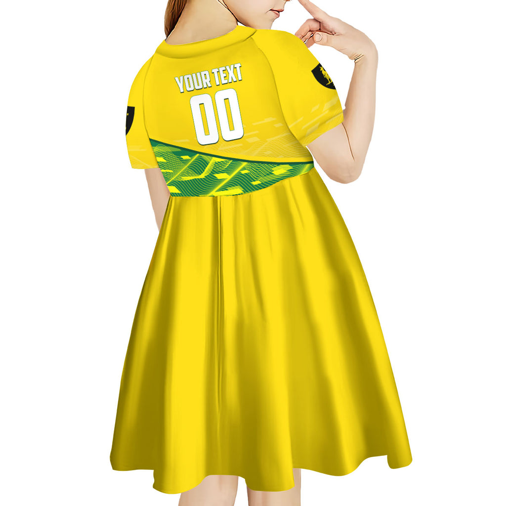 Personalized Socceroos Mascot Kid Short Sleeve Dress Australian Football Player Dynamic Green Yellow Sports Art
