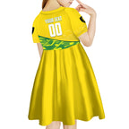Personalized Socceroos Mascot Kid Short Sleeve Dress Australian Football Player Dynamic Green Yellow Sports Art