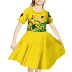 Personalized Socceroos Mascot Kid Short Sleeve Dress Australian Football Player Dynamic Green Yellow Sports Art