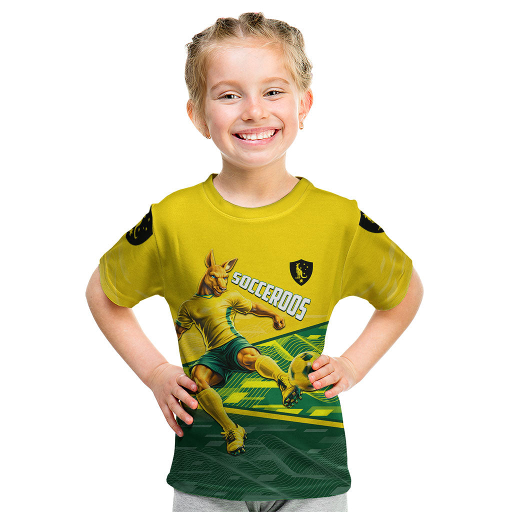 Personalized Socceroos Mascot Kid T Shirt Australian Football Player Dynamic Green Yellow Sports Art