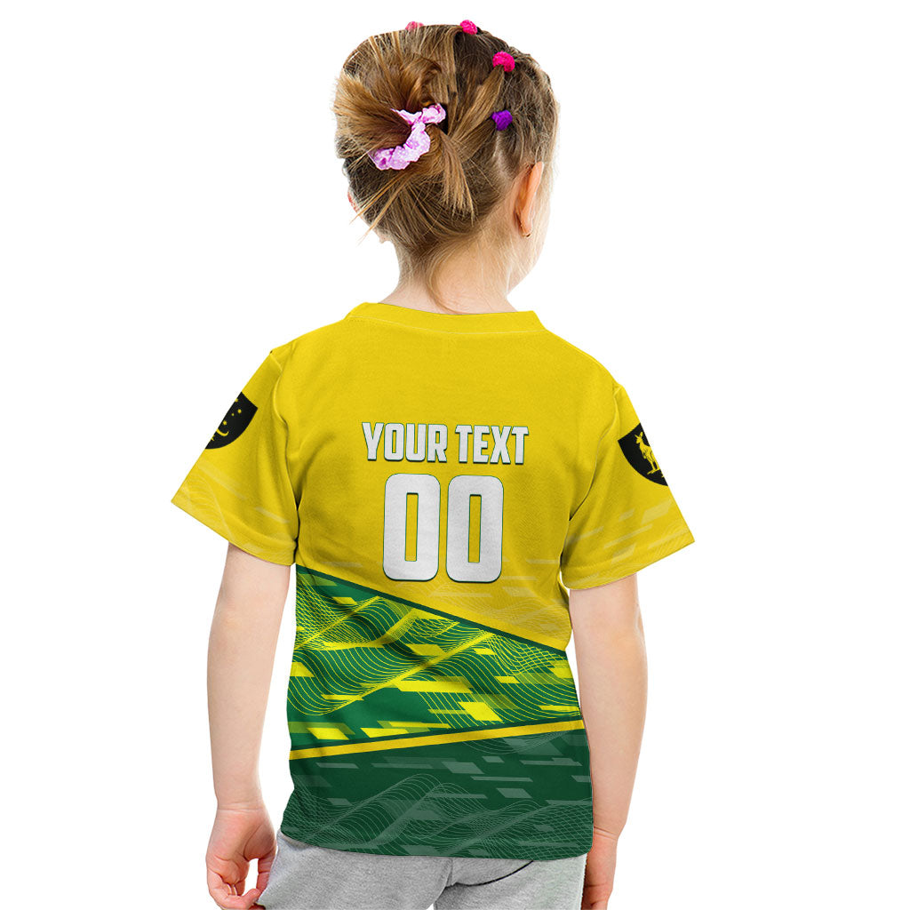 Personalized Socceroos Mascot Kid T Shirt Australian Football Player Dynamic Green Yellow Sports Art