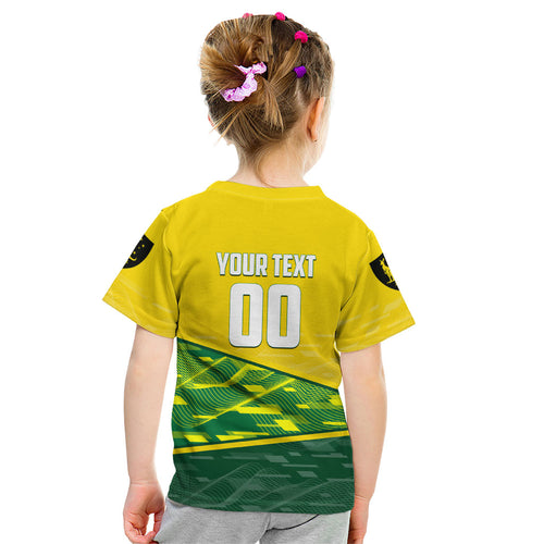 Personalized Socceroos Mascot Kid T Shirt Australian Football Player Dynamic Green Yellow Sports Art