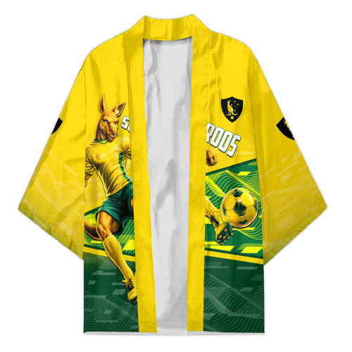 Personalized Socceroos Mascot Kimono Australian Football Player Dynamic Green Yellow Sports Art