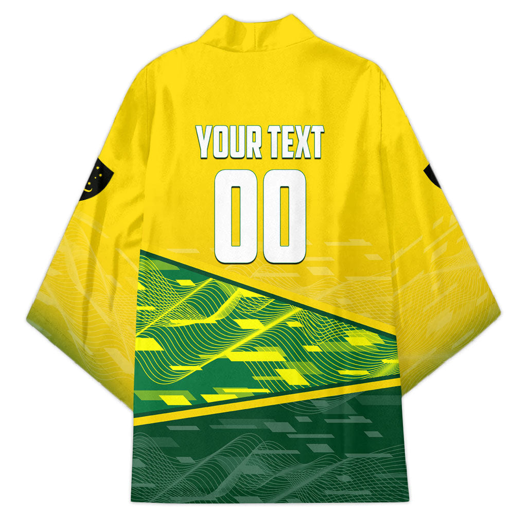 Personalized Socceroos Mascot Kimono Australian Football Player Dynamic Green Yellow Sports Art