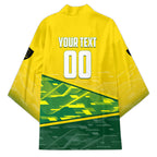 Personalized Socceroos Mascot Kimono Australian Football Player Dynamic Green Yellow Sports Art