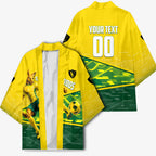 Personalized Socceroos Mascot Kimono Australian Football Player Dynamic Green Yellow Sports Art