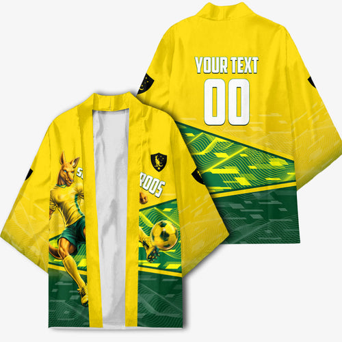 Personalized Socceroos Mascot Kimono Australian Football Player Dynamic Green Yellow Sports Art