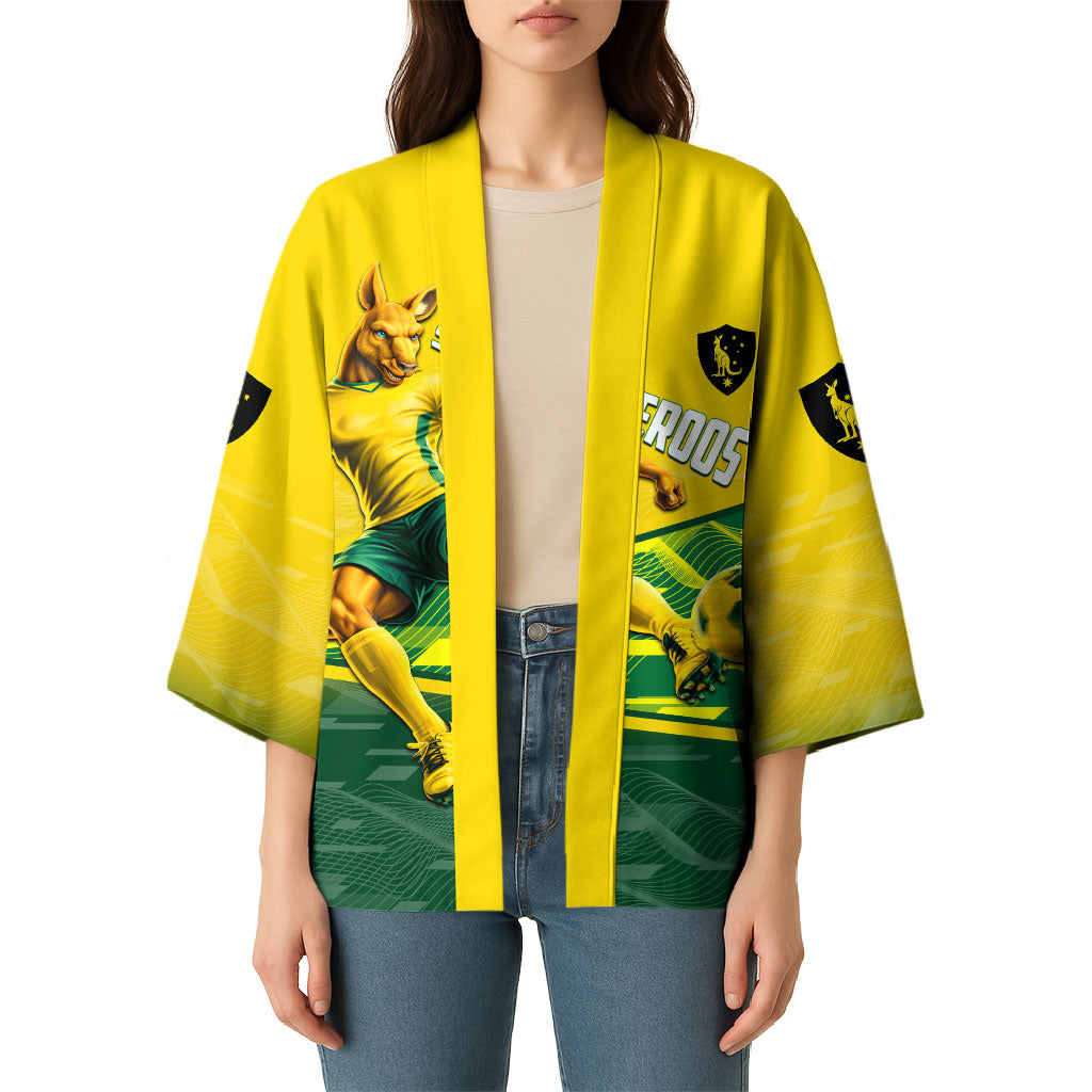 Personalized Socceroos Mascot Kimono Australian Football Player Dynamic Green Yellow Sports Art
