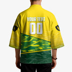 Personalized Socceroos Mascot Kimono Australian Football Player Dynamic Green Yellow Sports Art