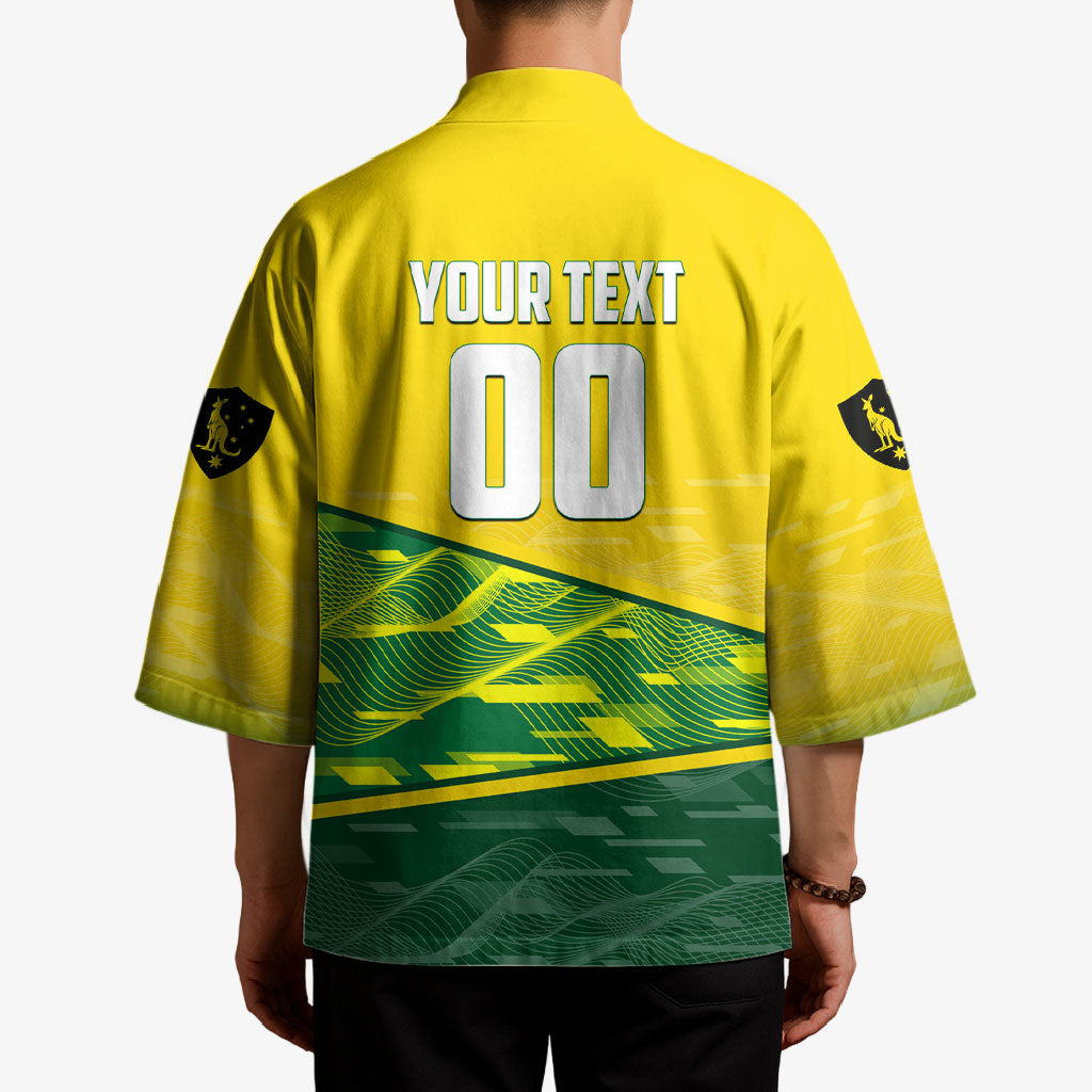 Personalized Socceroos Mascot Kimono Australian Football Player Dynamic Green Yellow Sports Art