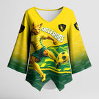 Personalized Socceroos Mascot Kimono Sleeve Blouse Australian Football Player Dynamic Green Yellow Sports Art