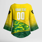 Personalized Socceroos Mascot Kimono Sleeve Blouse Australian Football Player Dynamic Green Yellow Sports Art